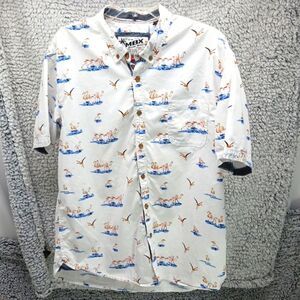 MBX White Printed Men's Casual Button Down Shirt Mens XXL Beach Flamingo........